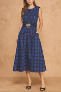 NAVY PATTERN MIDI DRESS