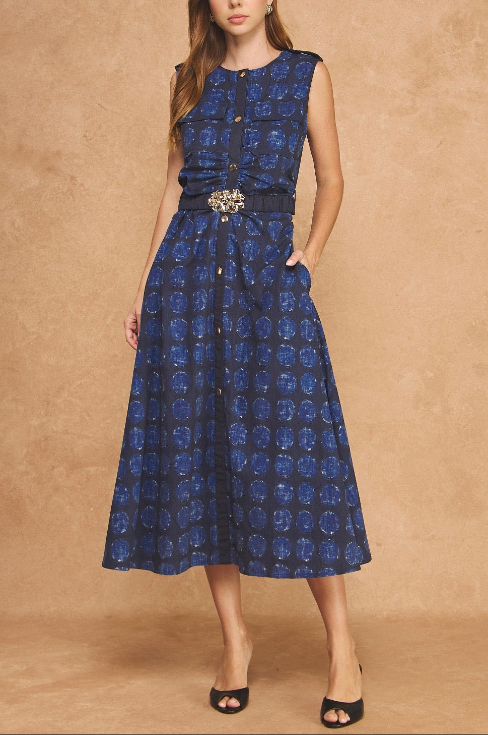 NAVY PATTERN MIDI DRESS