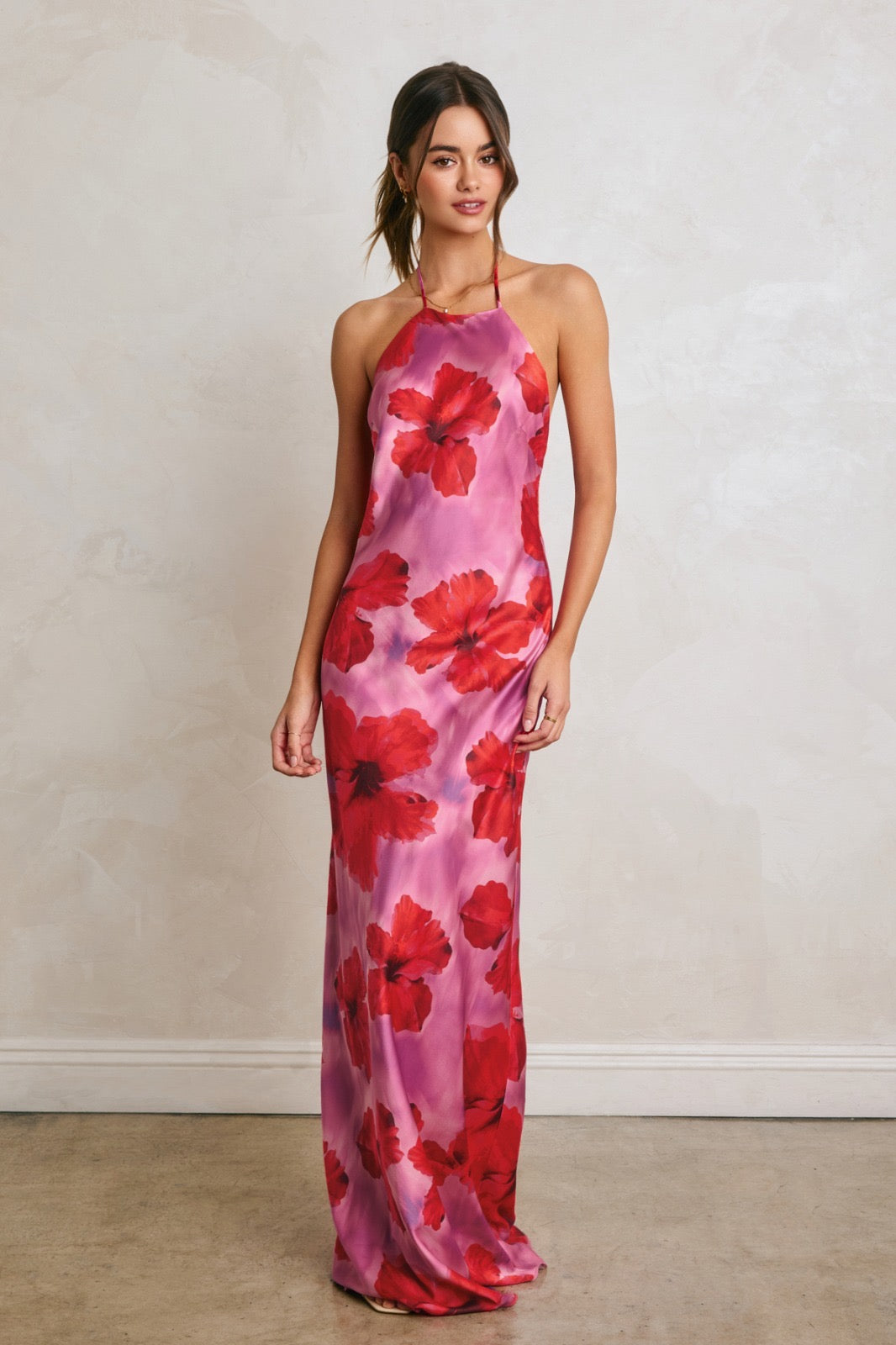 HIBISCUS SATIN DRESS