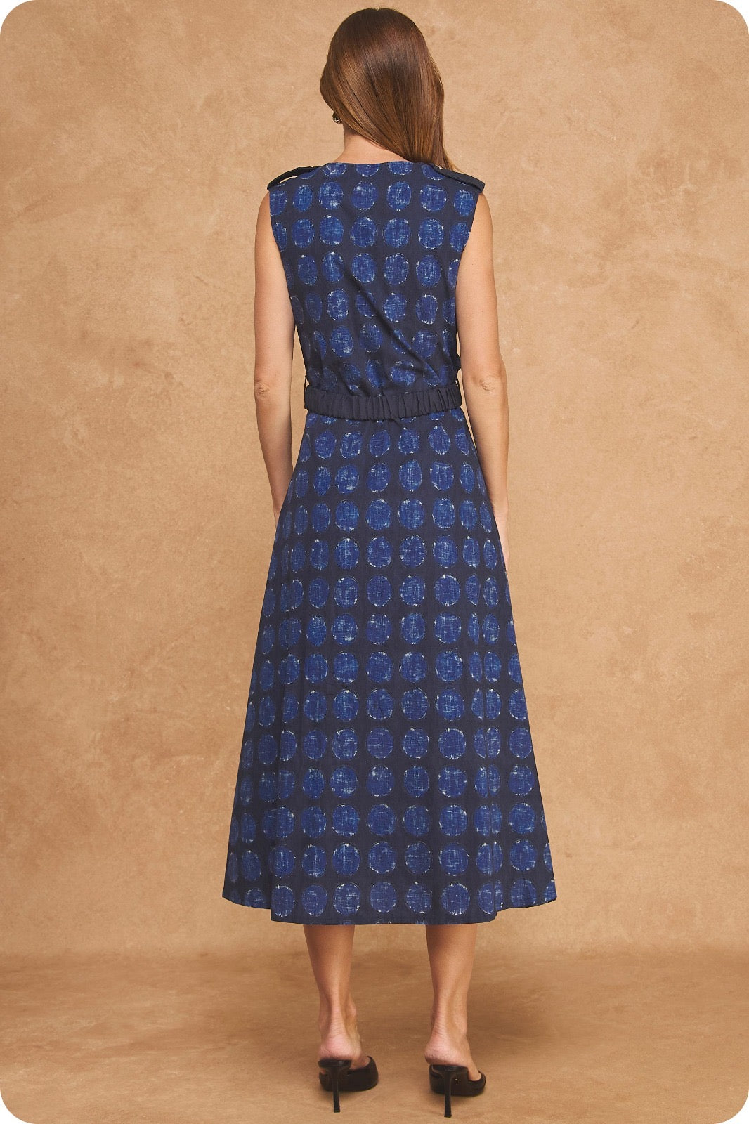 NAVY PATTERN MIDI DRESS