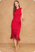 RED KNIT FRINGE DRESS