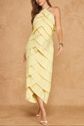 BUTTER YELLOW HALTER FITTED DRESS
