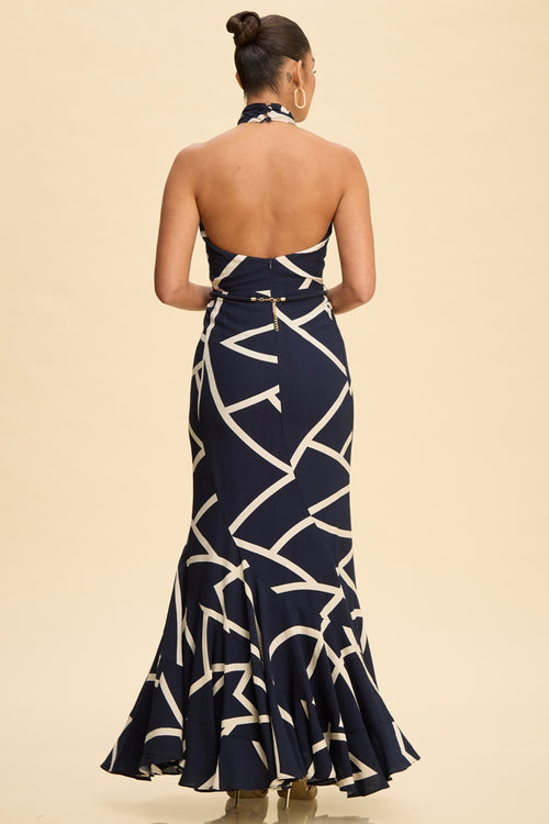 ABSTRACT NAVY/WHITE DRESS