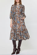 LIGHT BROWN BLUE FLORAL MIDI