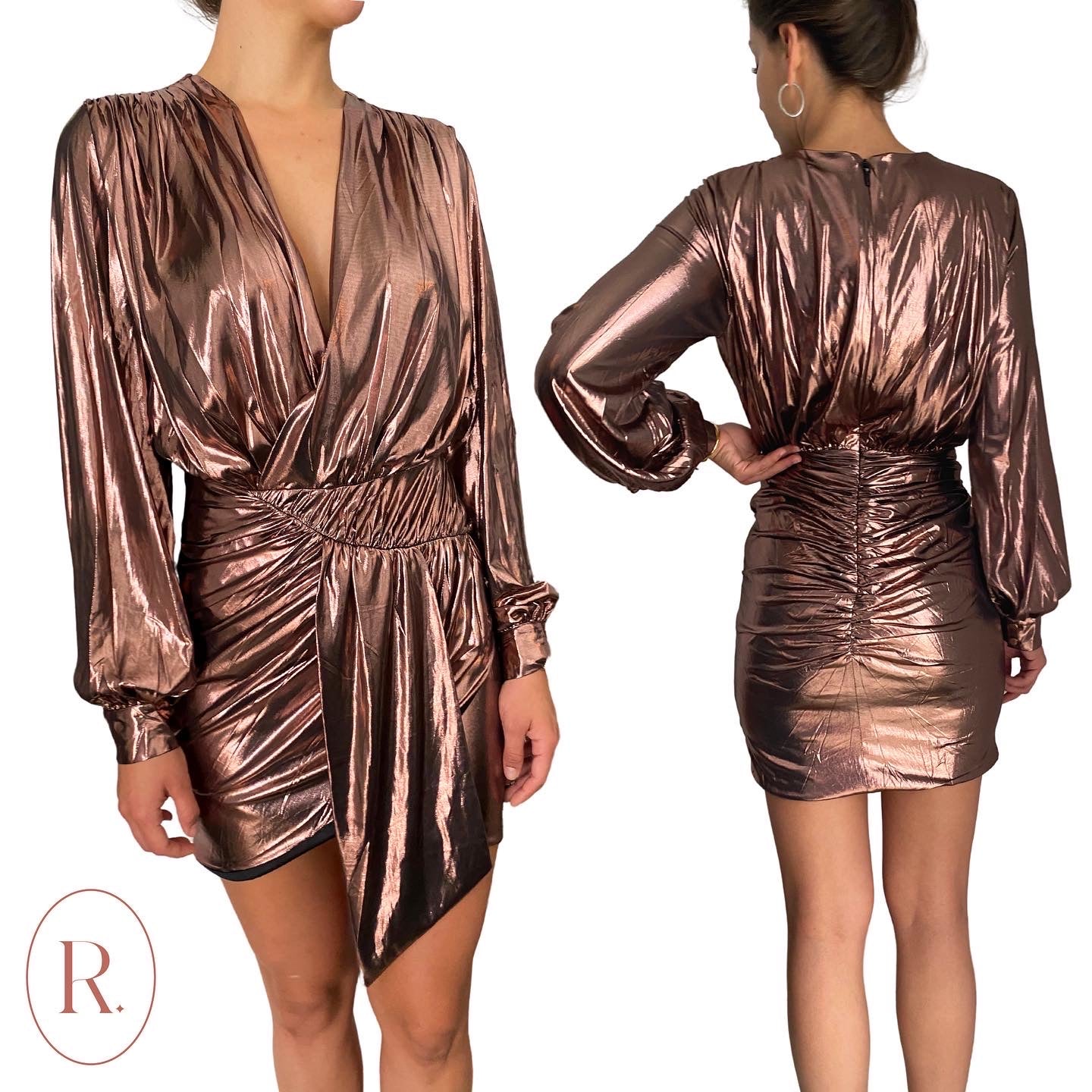 METALLIC WRAP MINI DRESS (2 colors)