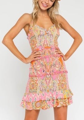 PAISLEY RUFFLED MINI DRESS