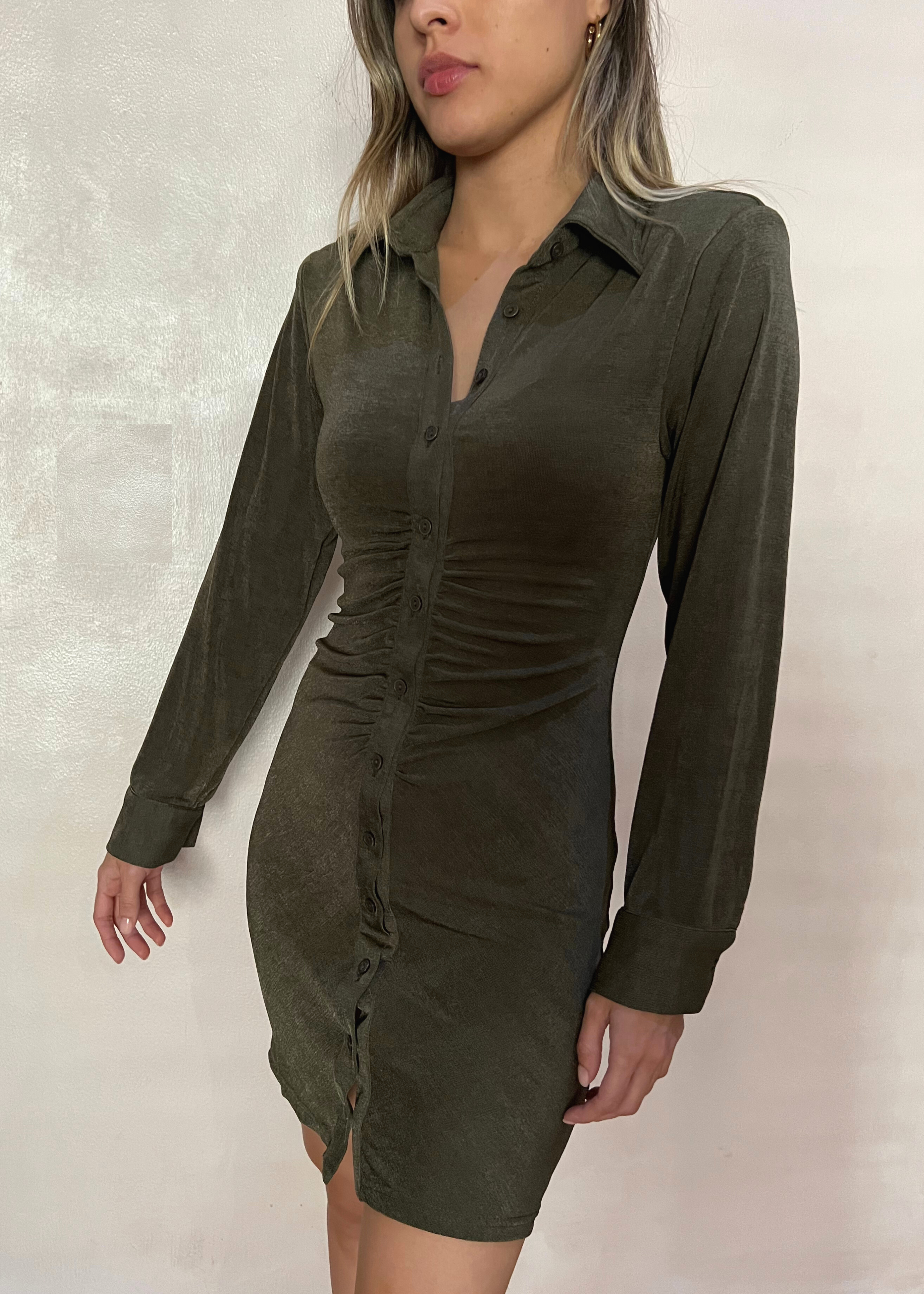 DARK OLIVE SHIRT DRESS