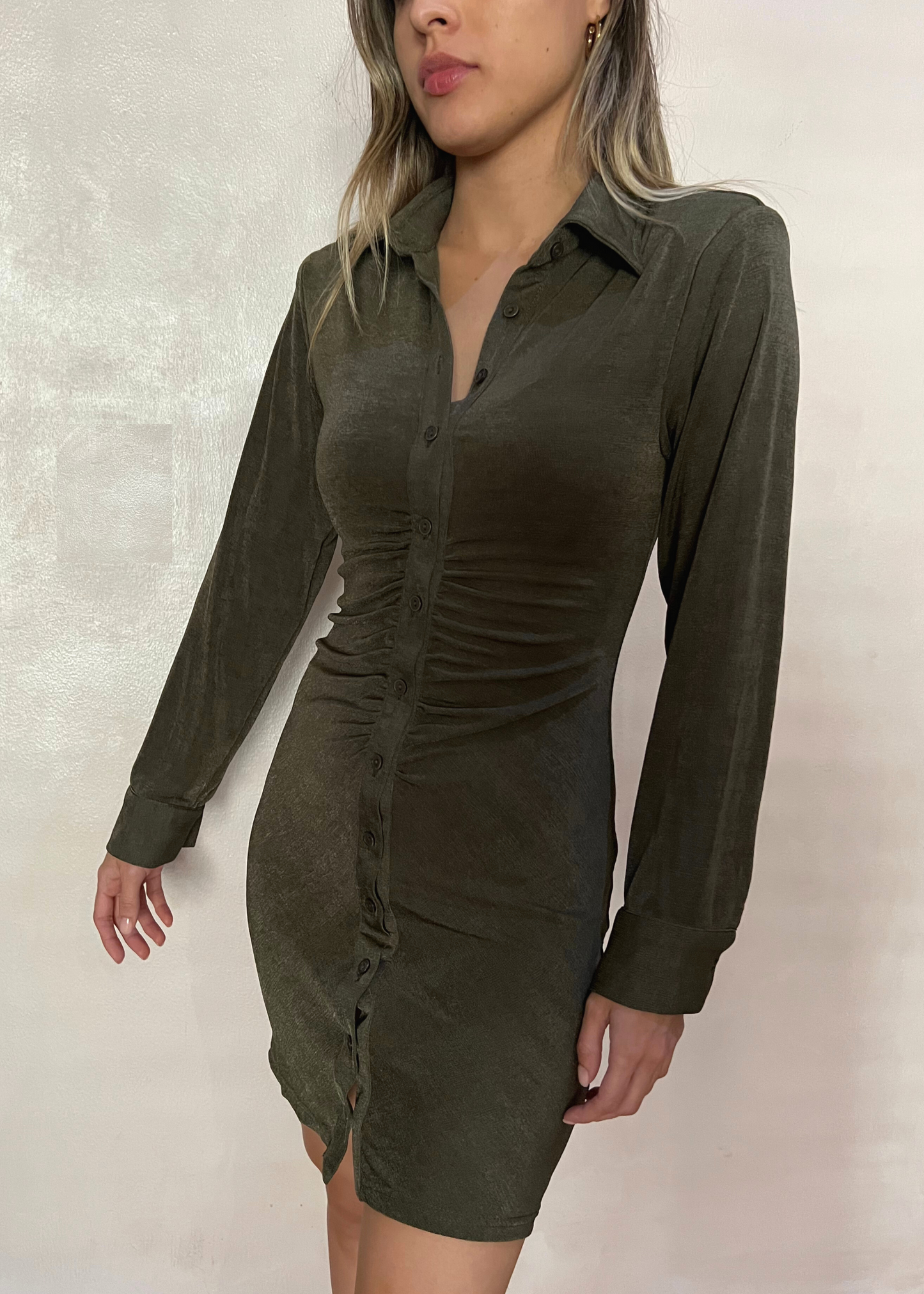 DARK OLIVE SHIRT DRESS