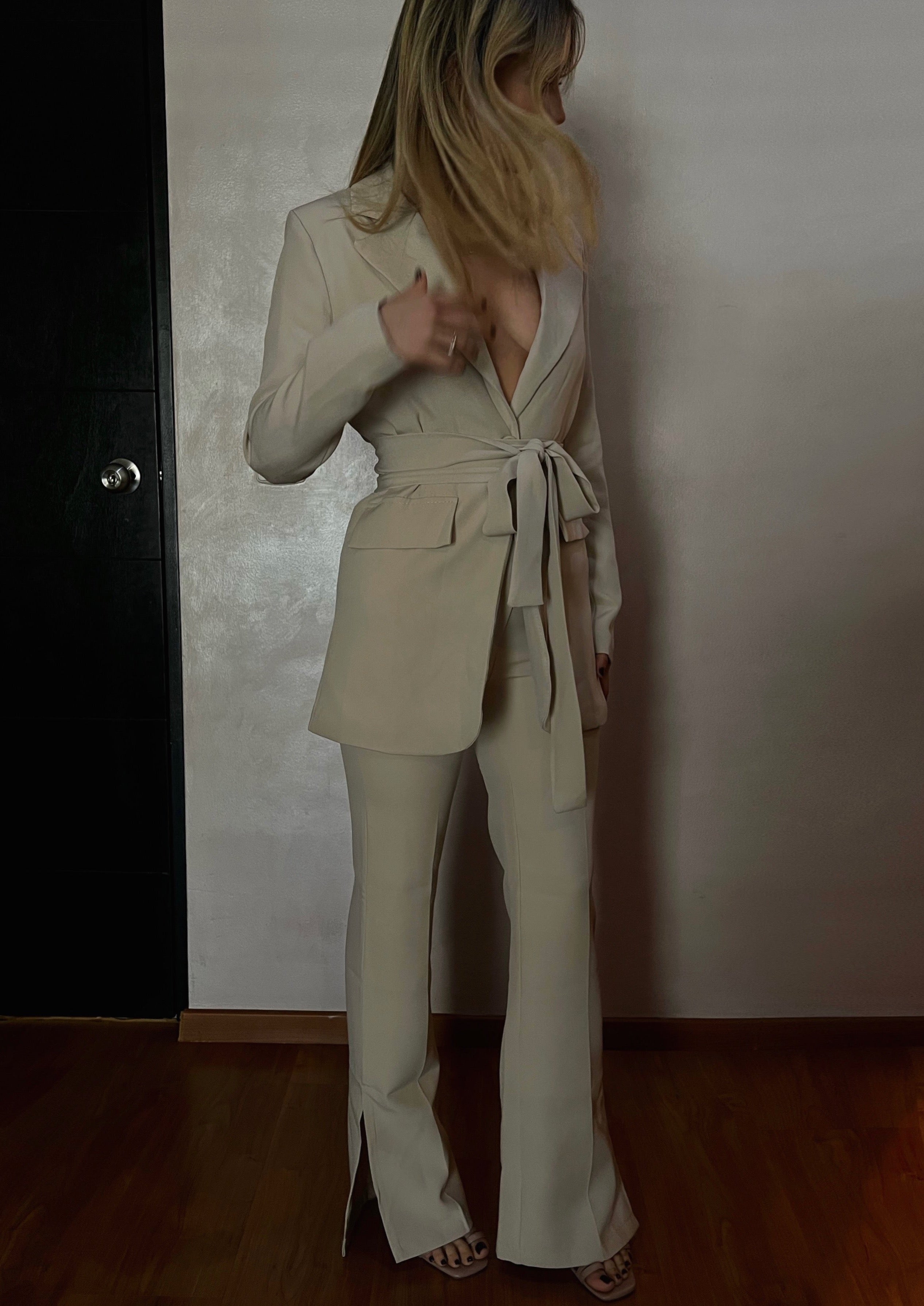 CREAM BLAZER+PANTS SET