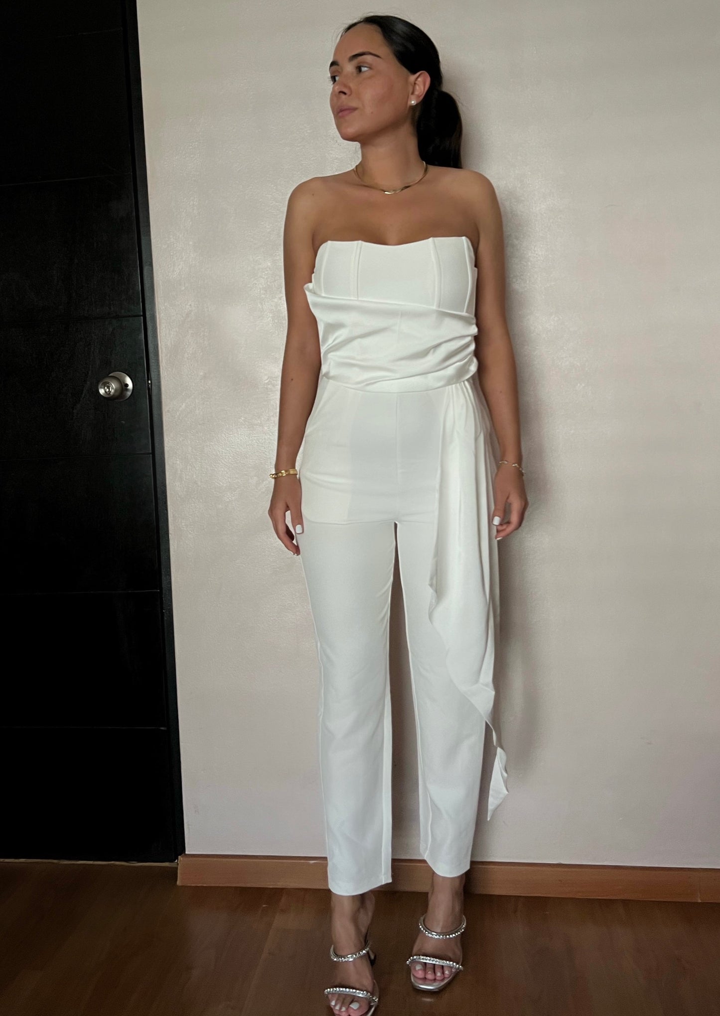 WHITE SATIN JUMPSUIT