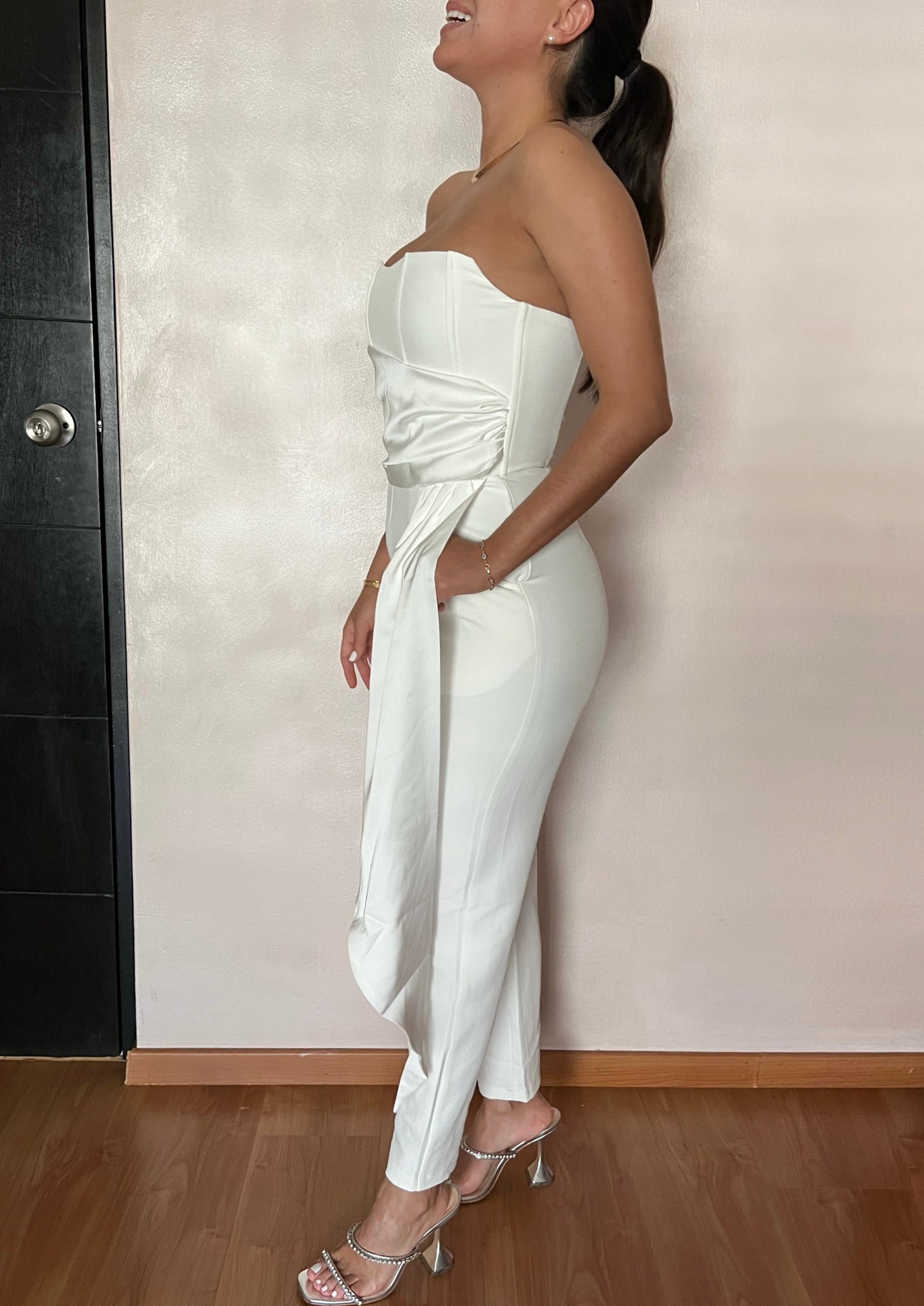 WHITE SATIN JUMPSUIT