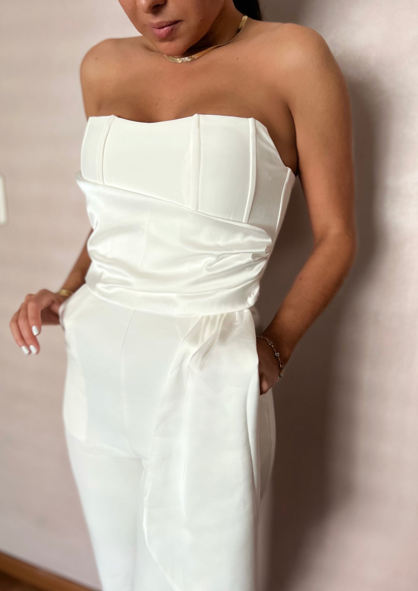 WHITE SATIN JUMPSUIT