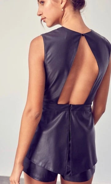 BLACK LEATHER ROMPER