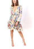 V-NECK NUDE FLORAL DRESS