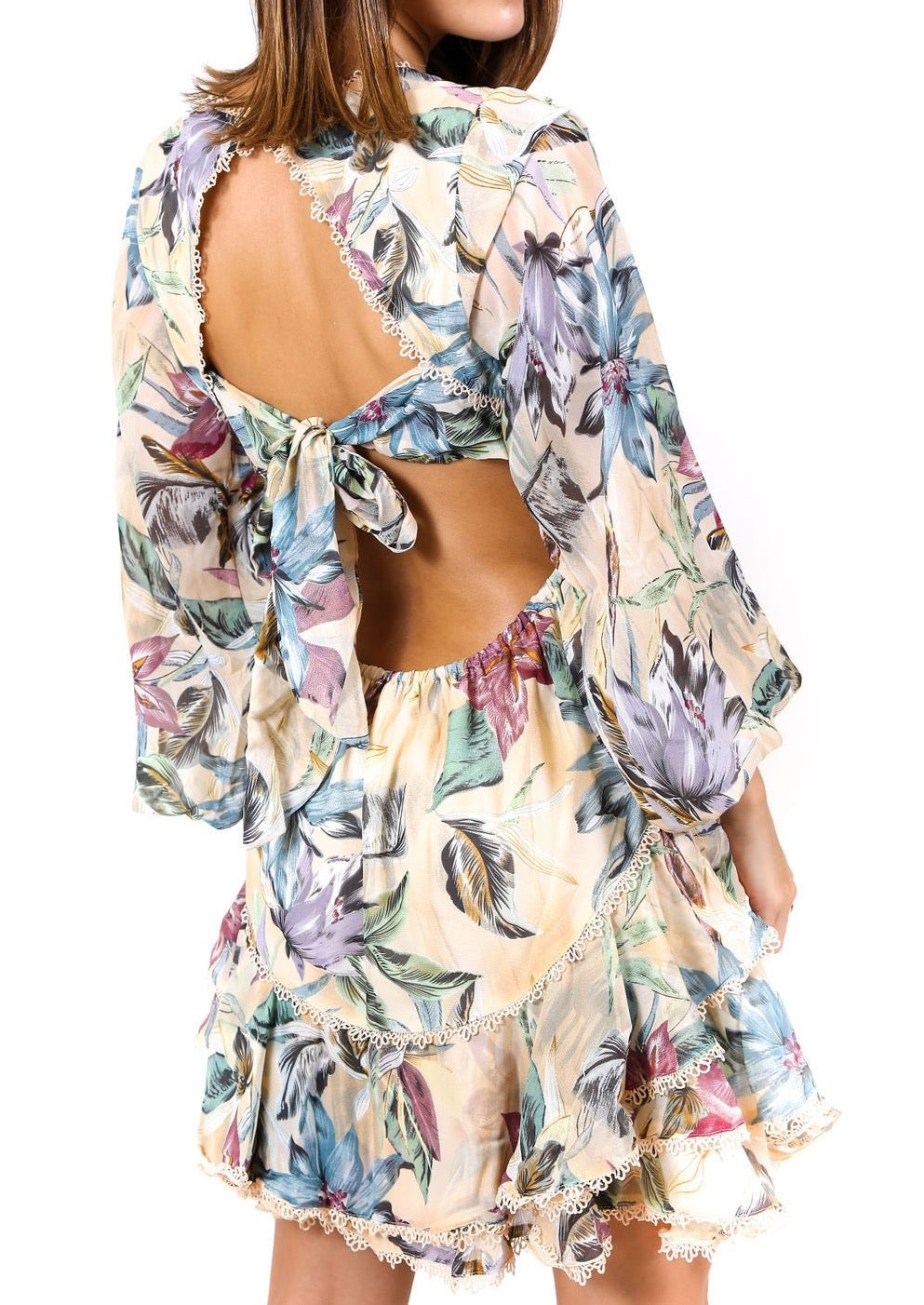 V-NECK NUDE FLORAL DRESS