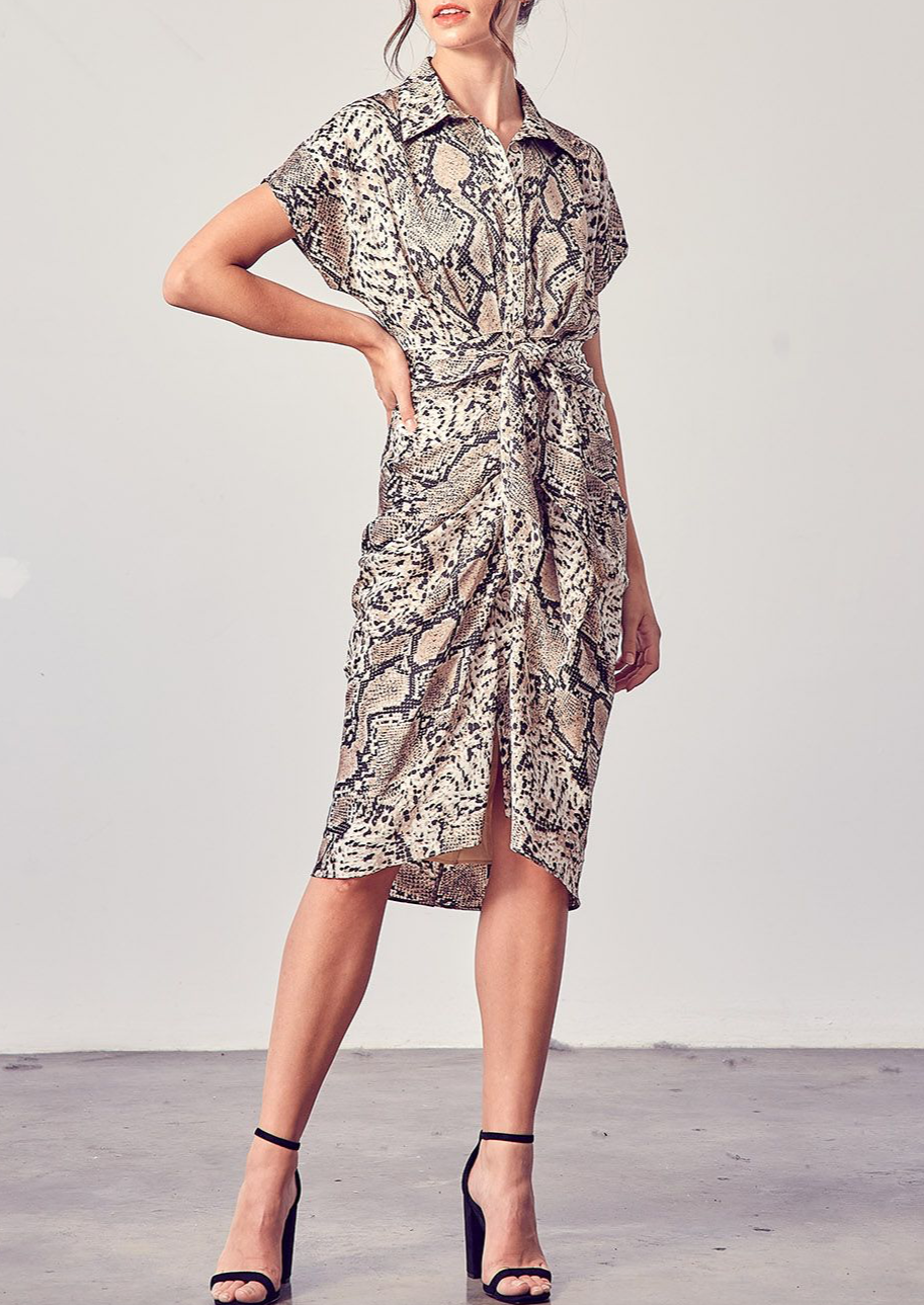 SNAKE BUTTON SHIRT MIDI DRESS