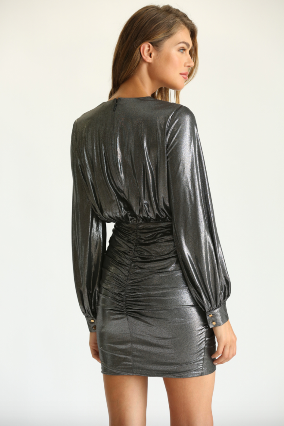 METALLIC WRAP MINI DRESS (2 colors)