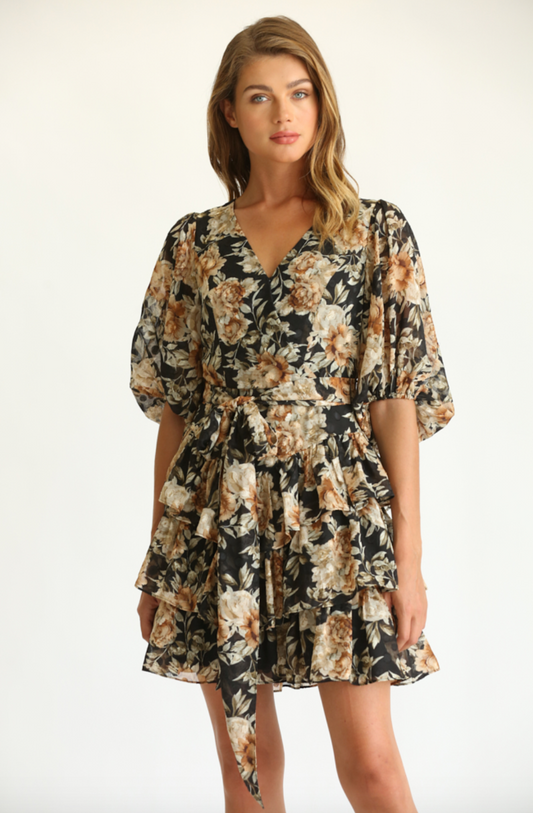 FLORAL RUFFLE MINI DRESS