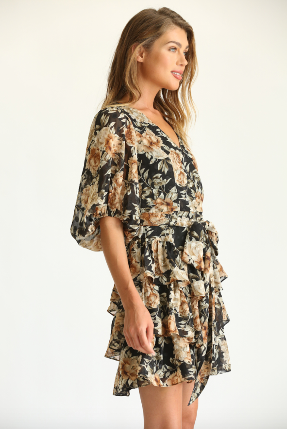 FLORAL RUFFLE MINI DRESS