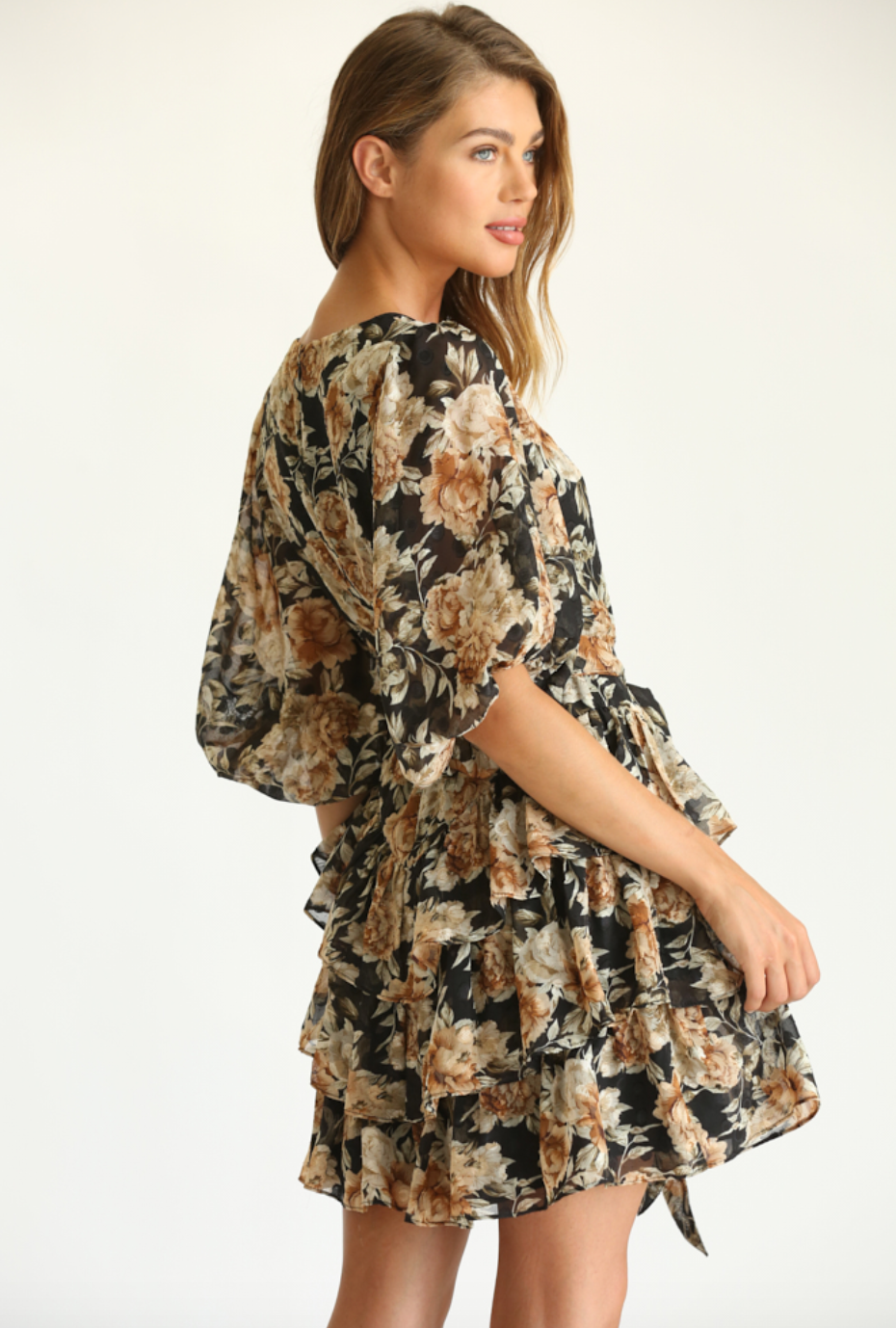 FLORAL RUFFLE MINI DRESS