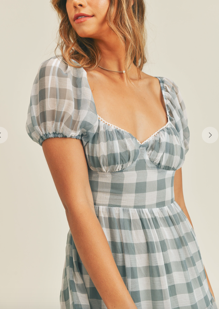 PLAID DUSTY BLUE MIDI DRESS