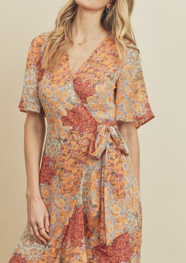 FLOWER HAZE WRAP MIDI DRESS