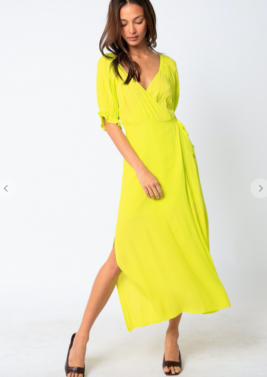 CITRUS WRAP MIDI DRESS