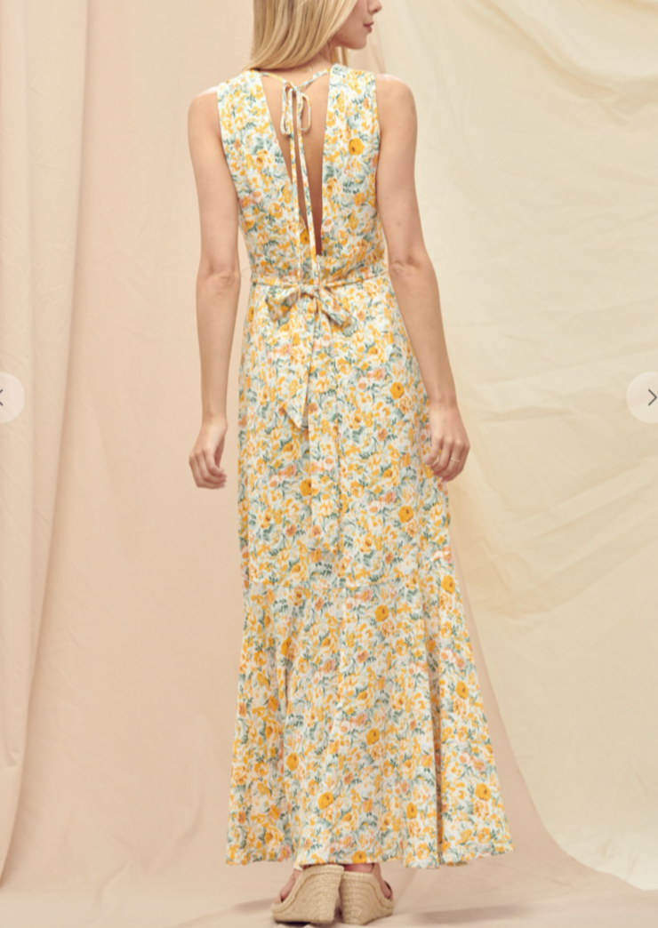 YELLOW FLORAL MIDI DRESS