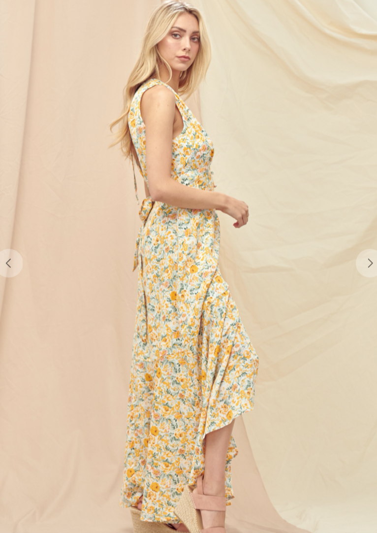 YELLOW FLORAL MIDI DRESS