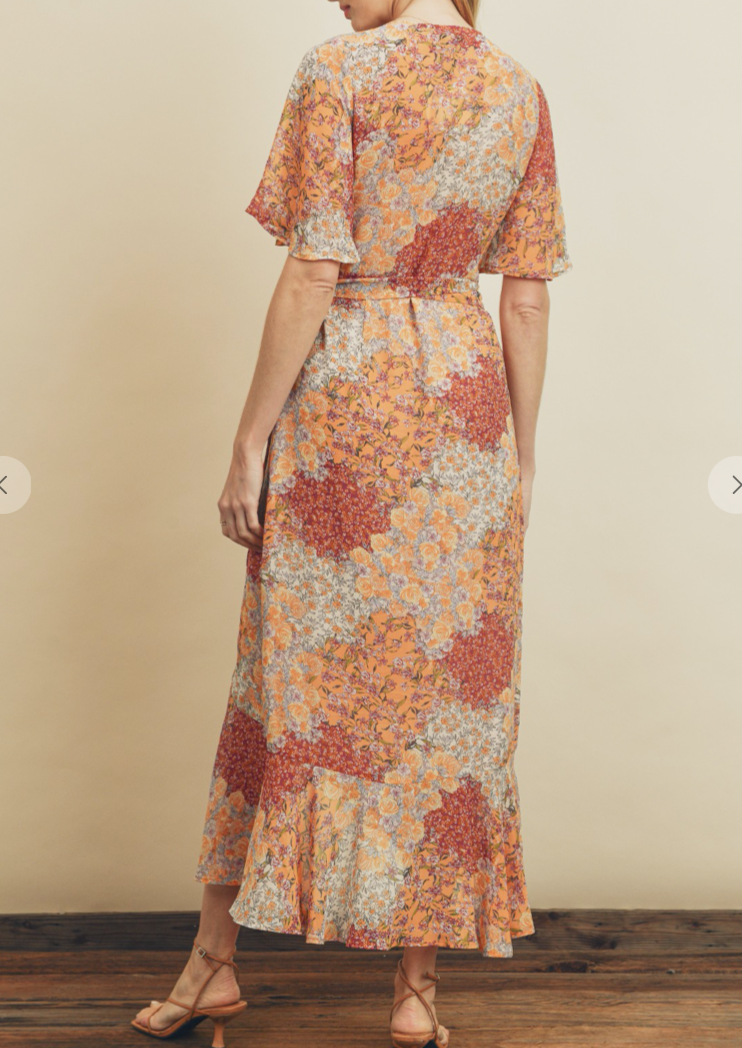 FLOWER HAZE WRAP MIDI DRESS