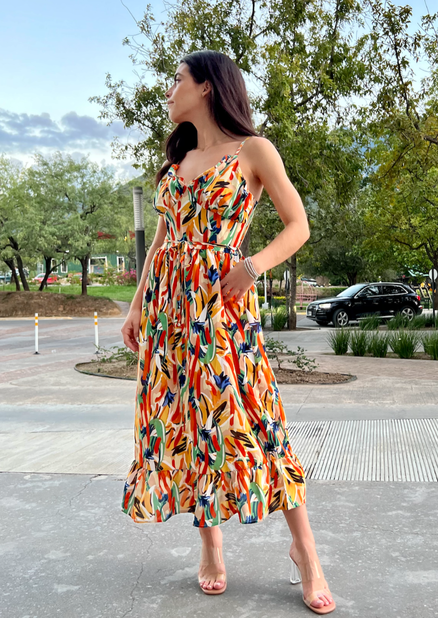 ABSTRACT MULTI MIDI DRESS