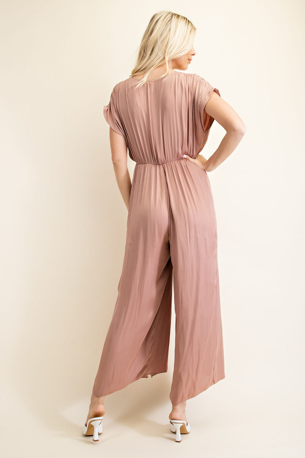 TAUPE SILK WIDE LEG JUMPSUIT