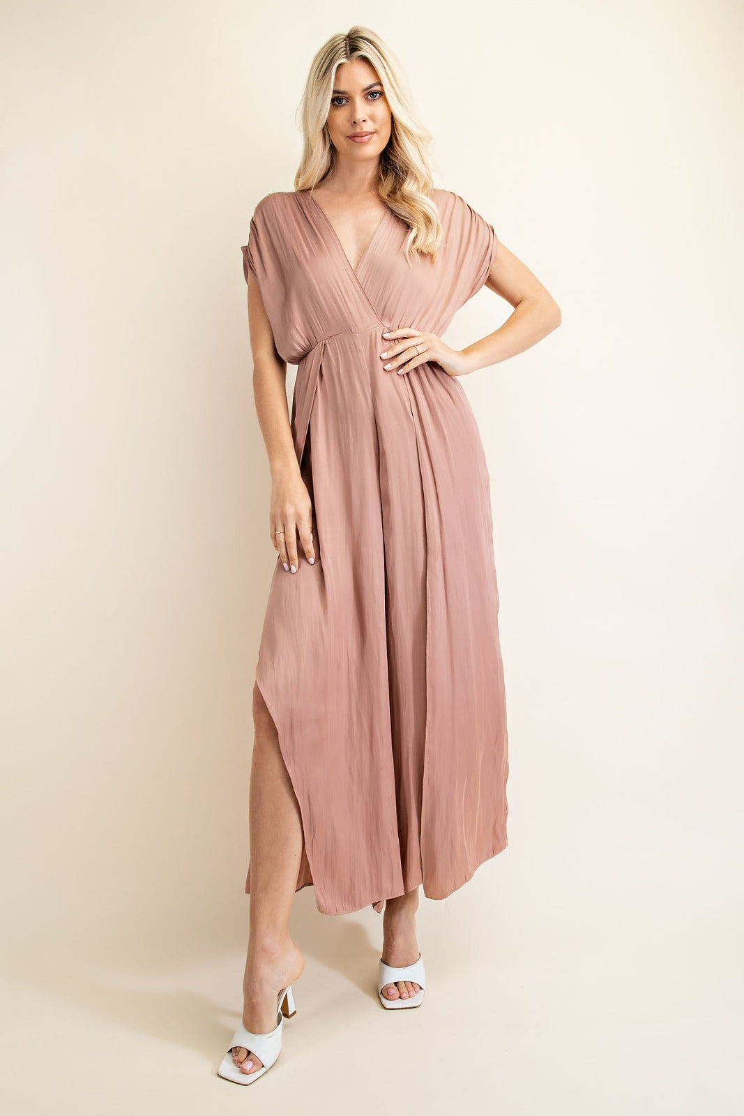 TAUPE SILK WIDE LEG JUMPSUIT