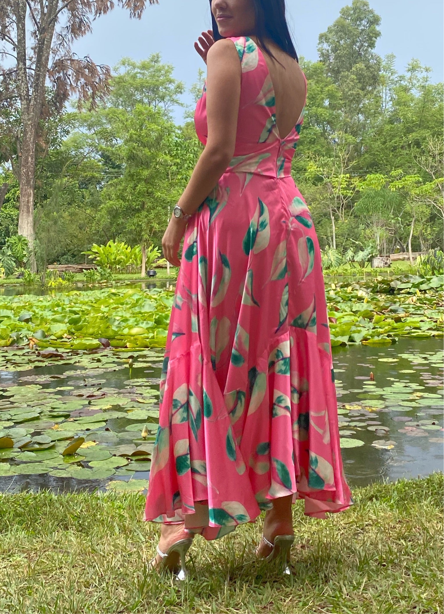 PINK SATIN FLOWY DRESS