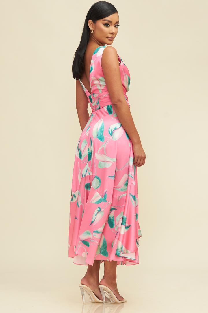 PINK SATIN FLOWY DRESS
