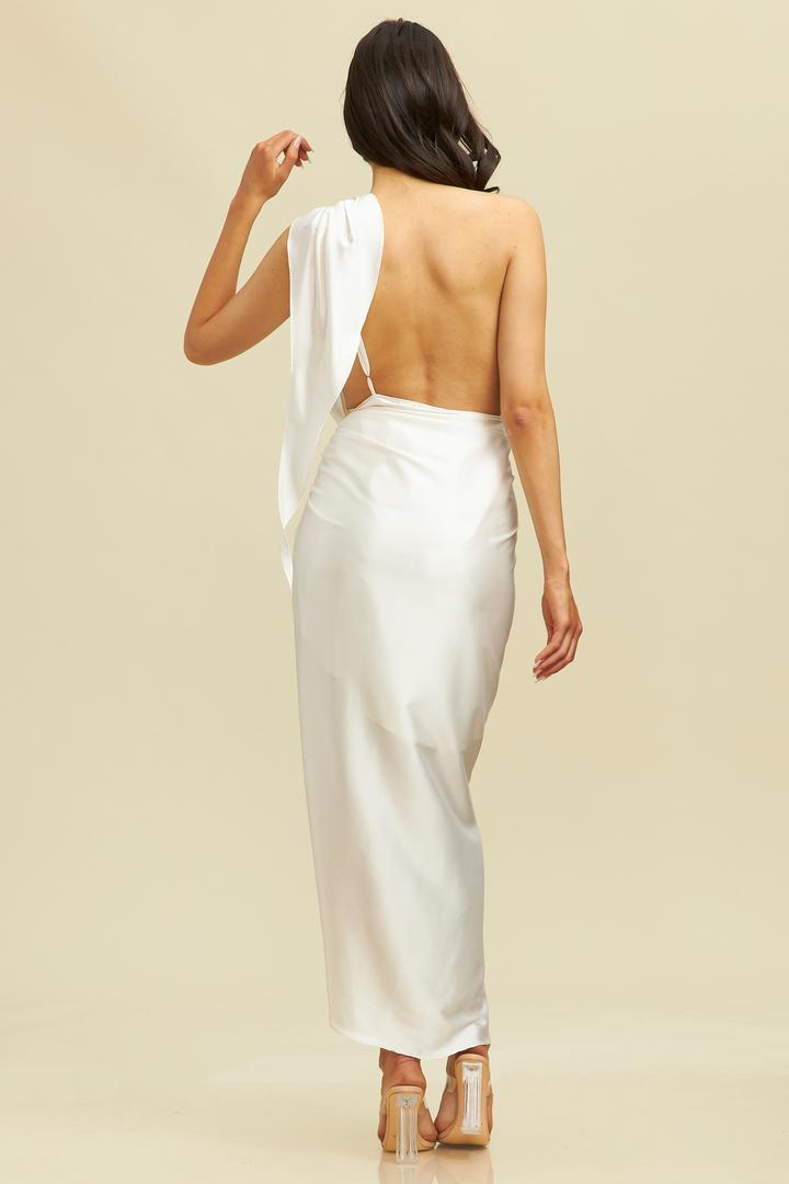 GAIA IVORY SATIN MIDI DRESS