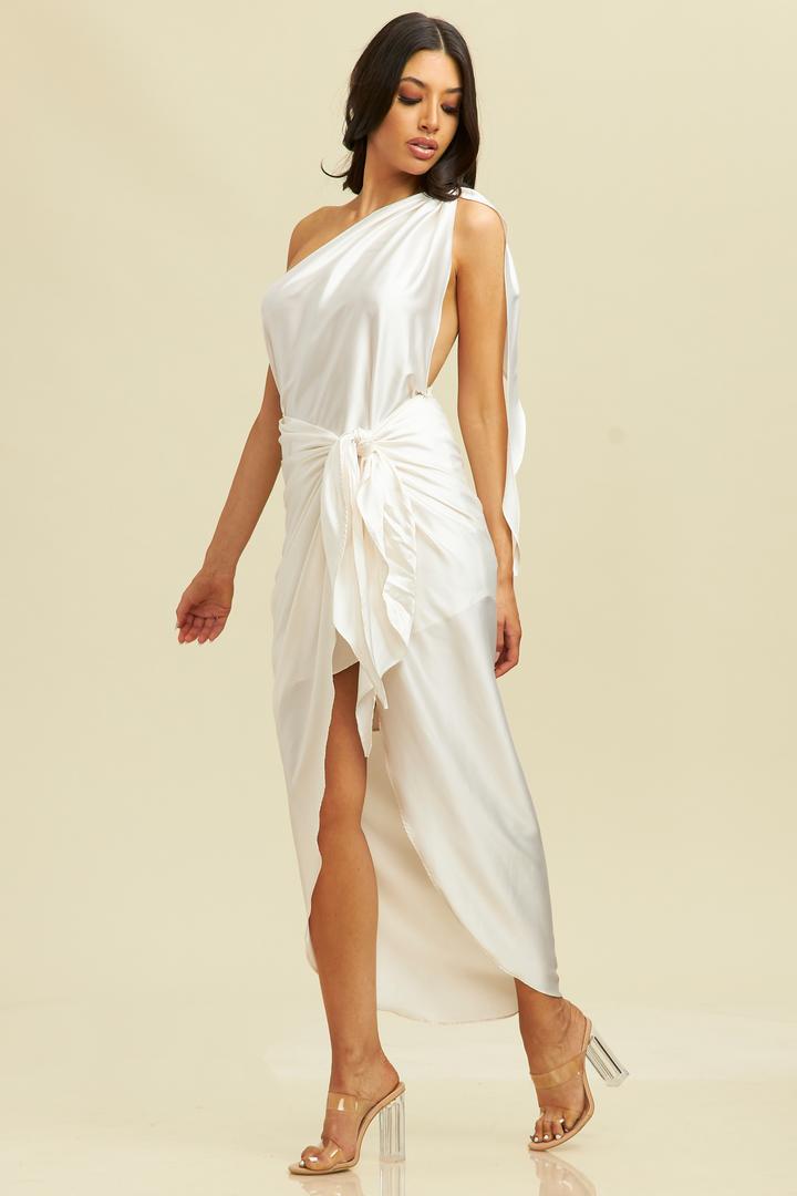 GAIA IVORY SATIN MIDI DRESS