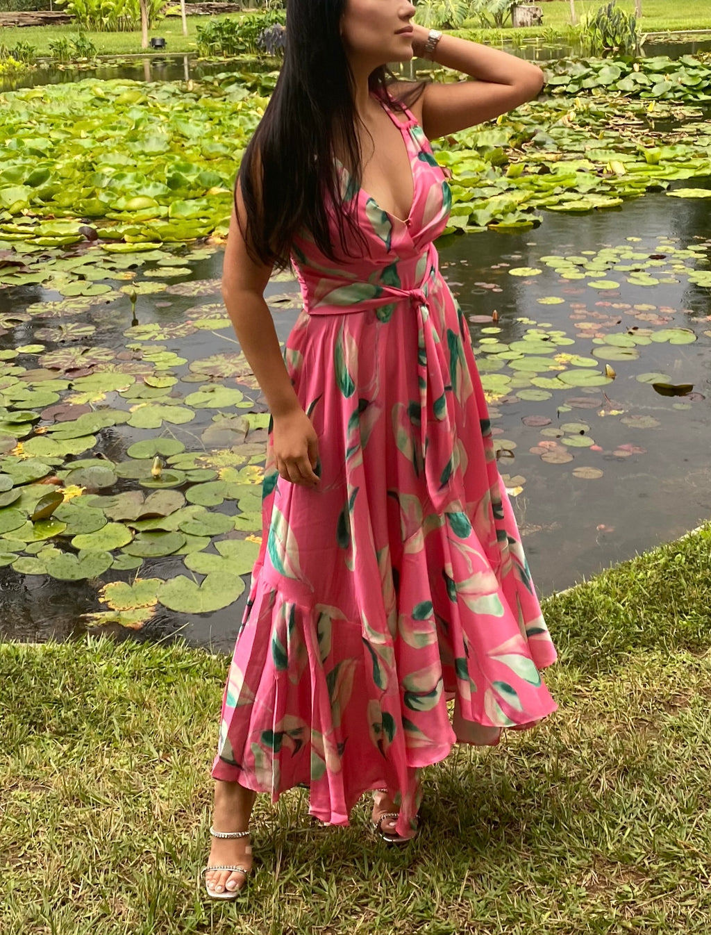 PINK SATIN FLOWY DRESS