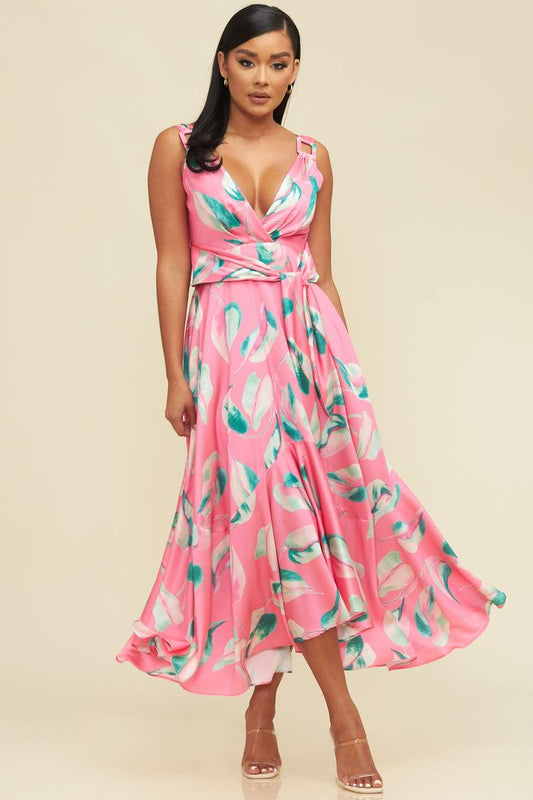 PINK SATIN FLOWY DRESS