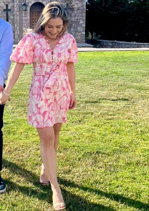 PINK FLORAL BUTTON DRESS