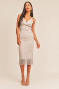 NUDE CROP TOP FRINGE SKIRT SET