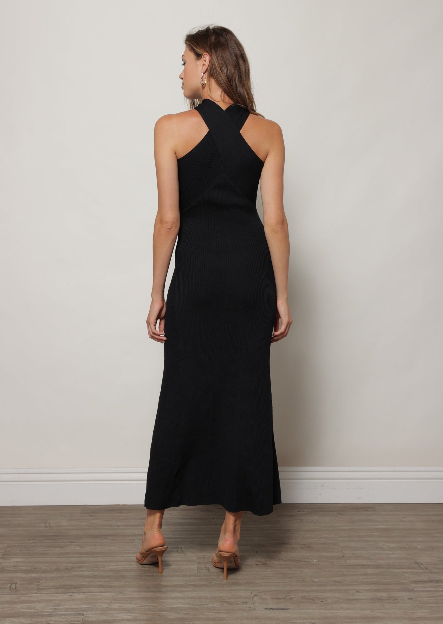 BLACK HALTER MIDI DRESS